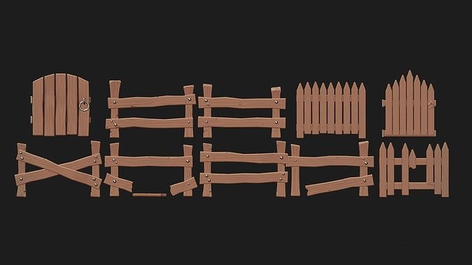 Modular Stylized Fence Pack Low-poly 3D model