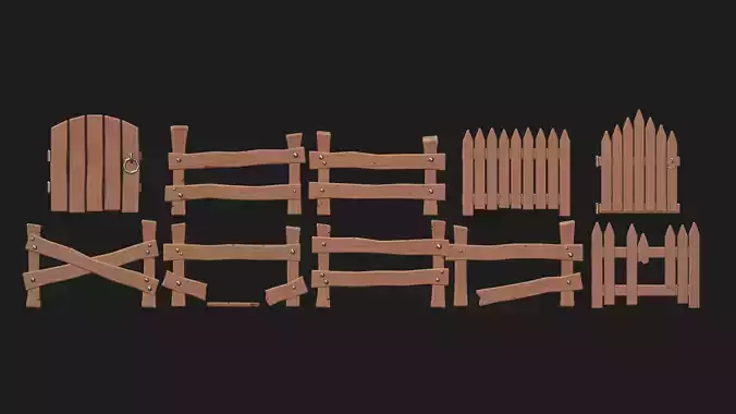Modular Stylized Fence Pack Low-poly 3D model