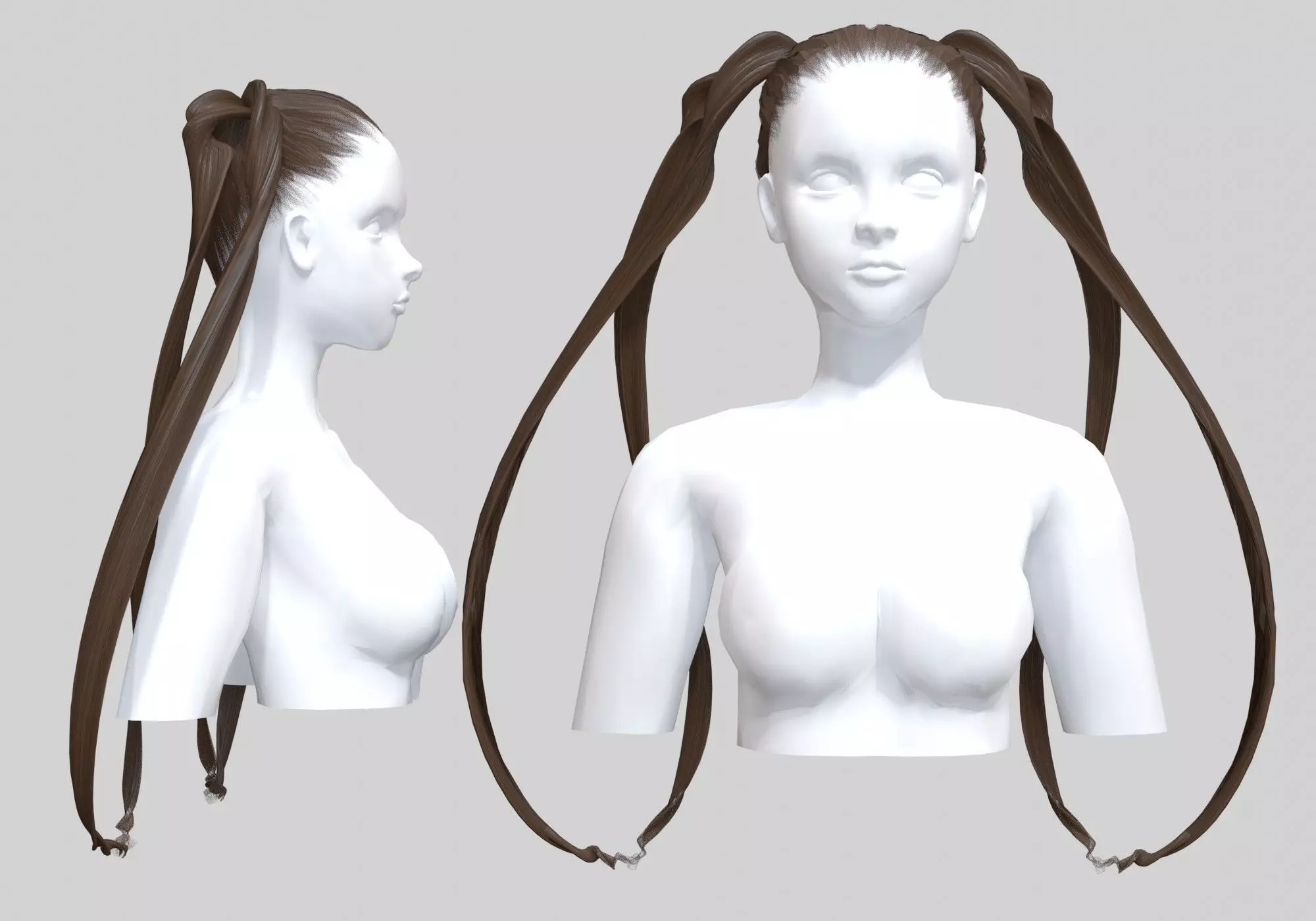 Female Pigtails Hairstyle V12861  3D model_0