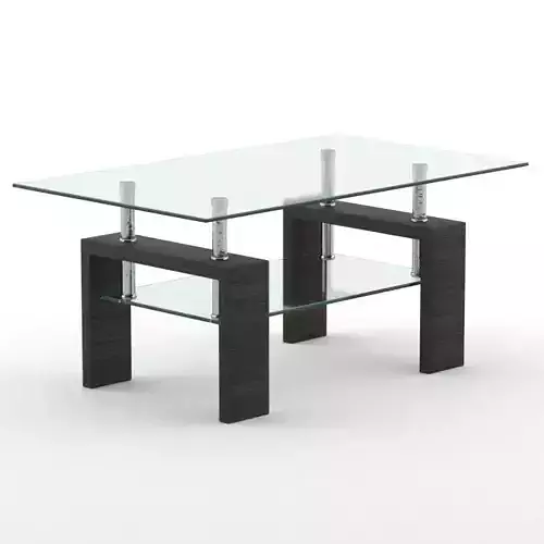 wood with glass coffee table 08 Low-poly 3D model