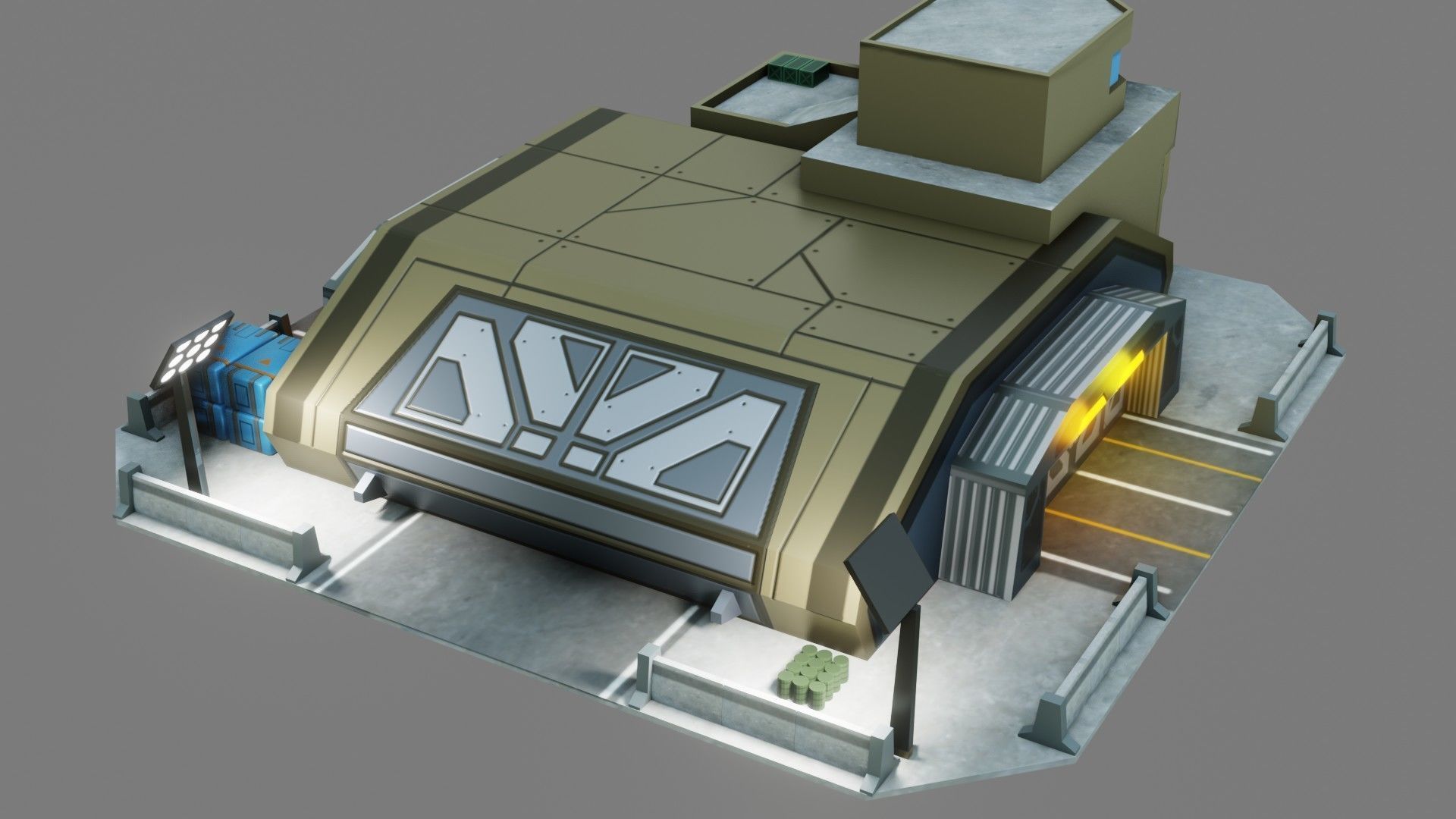 Sci-Fi Hangar - Low Poly - Game Ready - PBR Low-poly 3D model_2