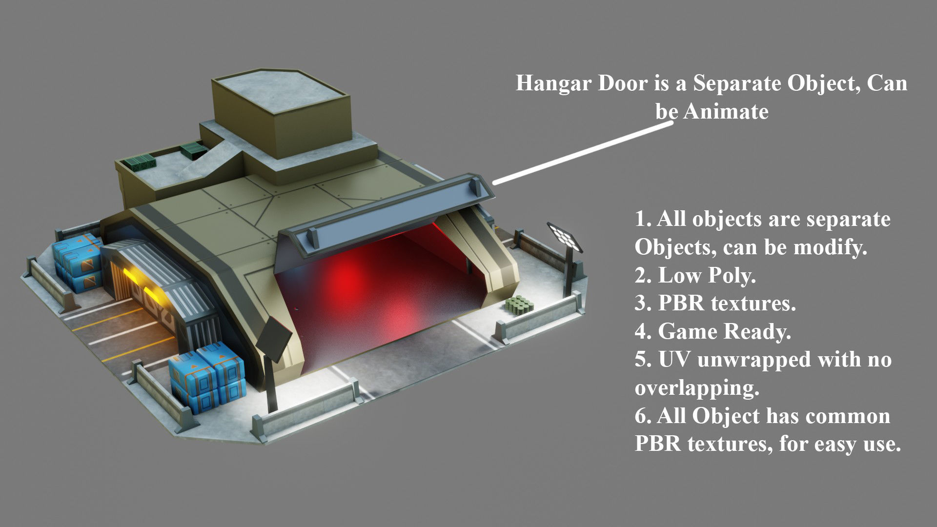 Sci-Fi Hangar - Low Poly - Game Ready - PBR Low-poly 3D model_1
