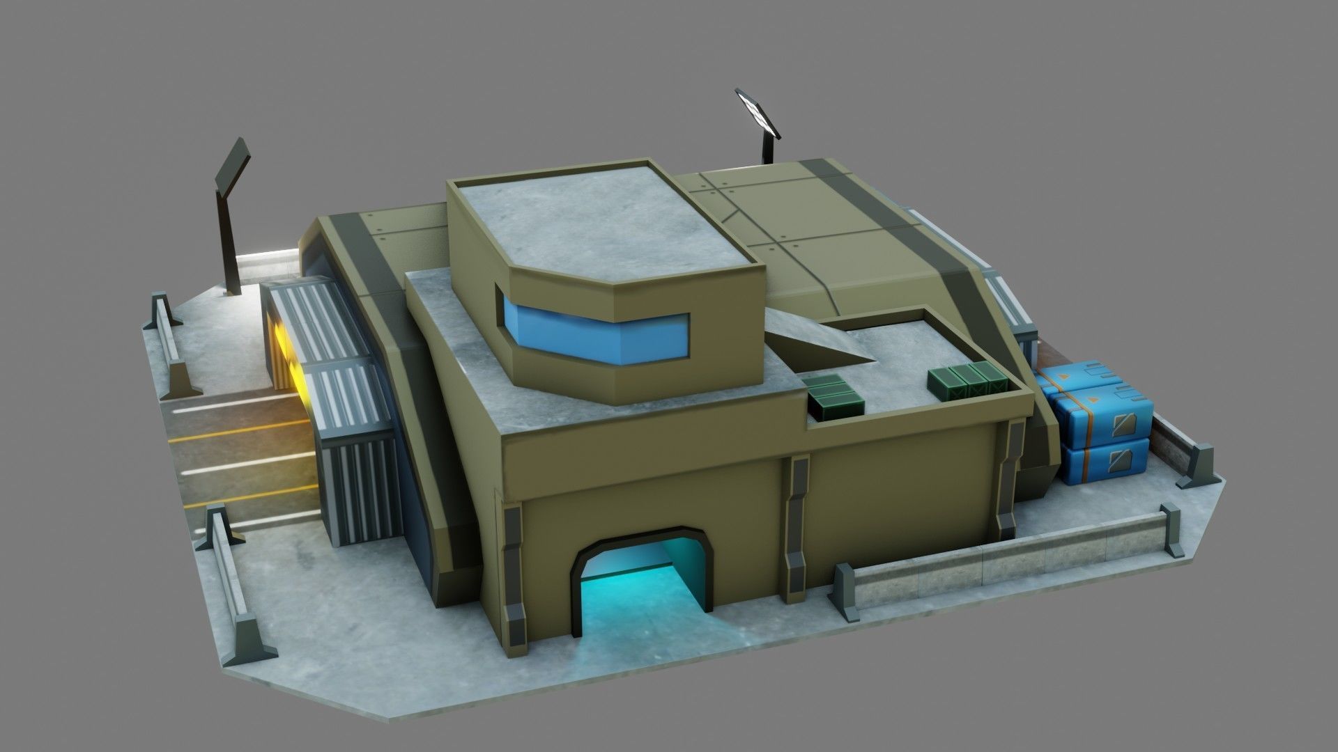 Sci-Fi Hangar - Low Poly - Game Ready - PBR Low-poly 3D model_4