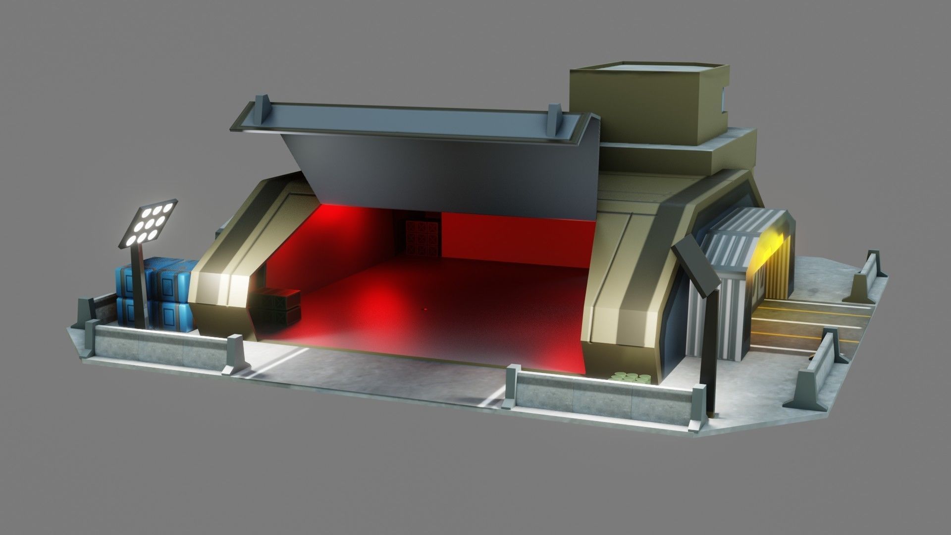 Sci-Fi Hangar - Low Poly - Game Ready - PBR Low-poly 3D model_7