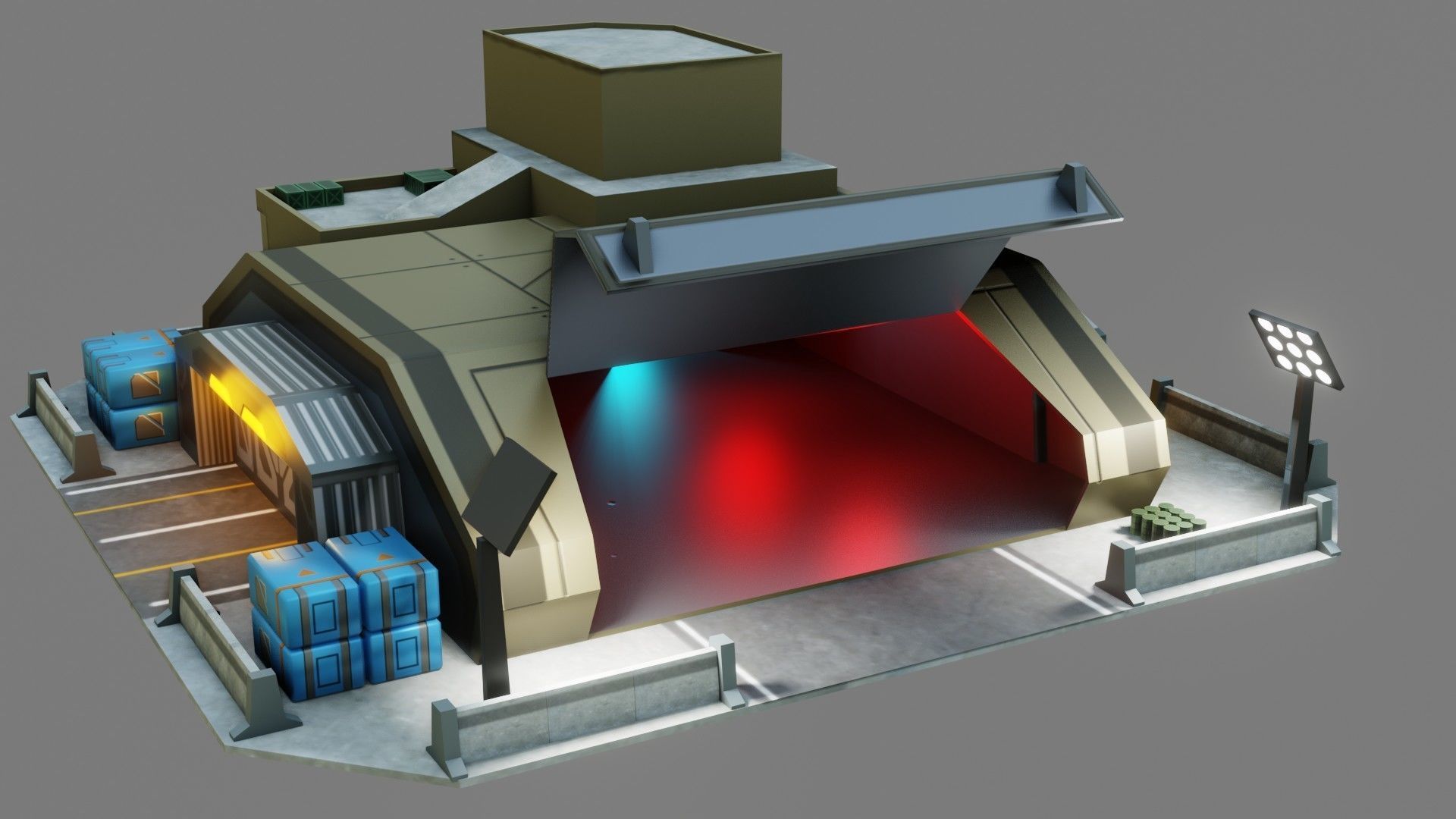 Sci-Fi Hangar - Low Poly - Game Ready - PBR Low-poly 3D model_6