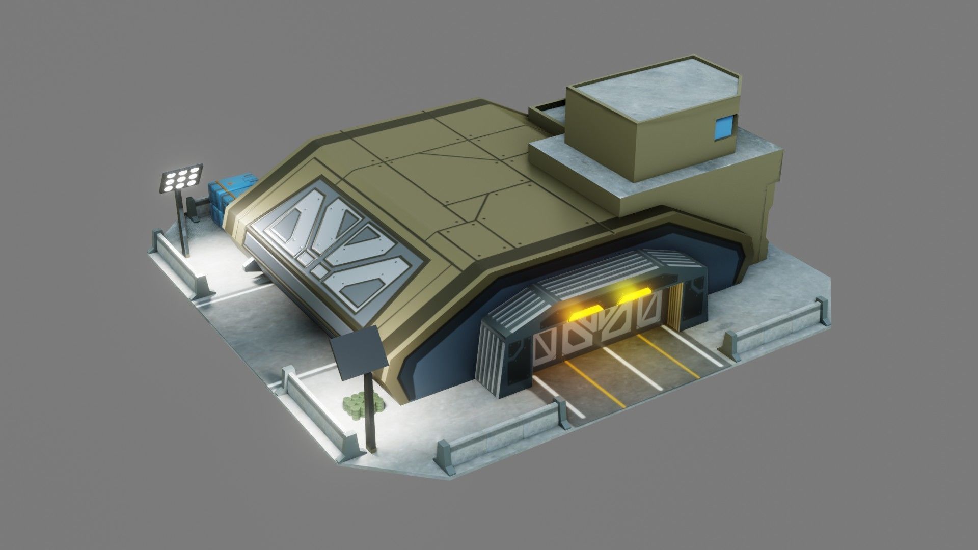 Sci-Fi Hangar - Low Poly - Game Ready - PBR Low-poly 3D model_3