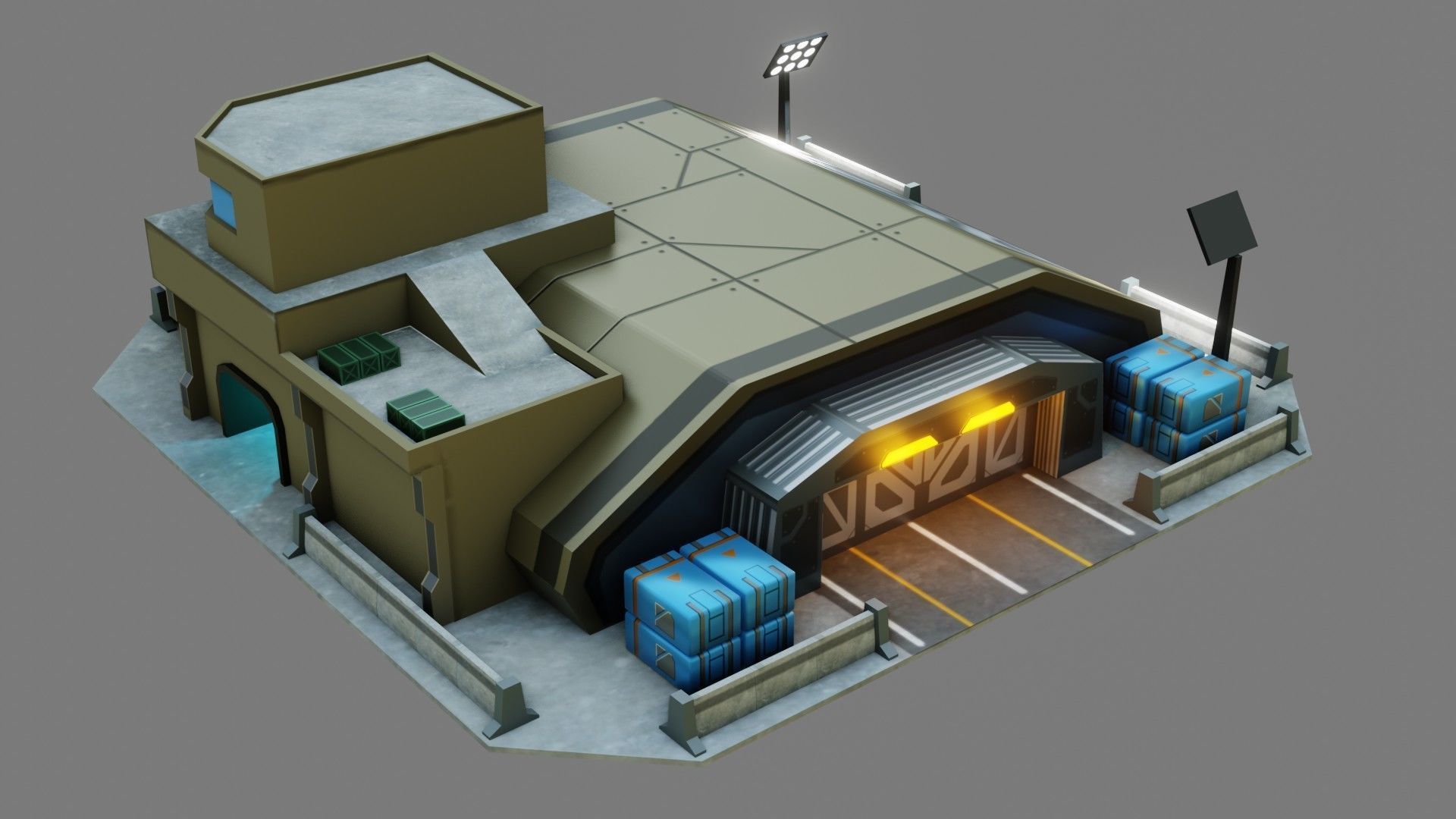 Sci-Fi Hangar - Low Poly - Game Ready - PBR Low-poly 3D model_5