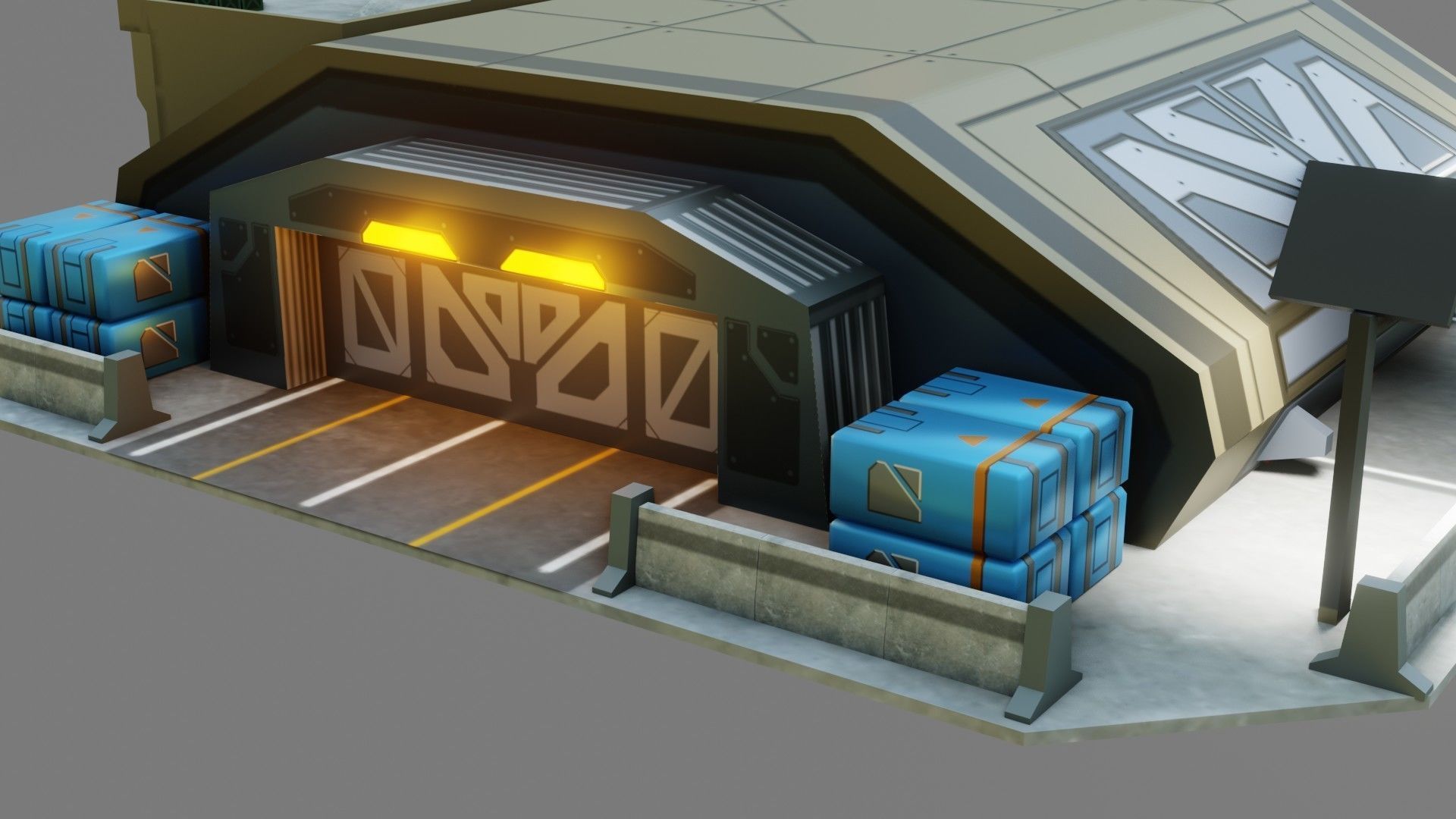 Sci-Fi Hangar - Low Poly - Game Ready - PBR Low-poly 3D model_8