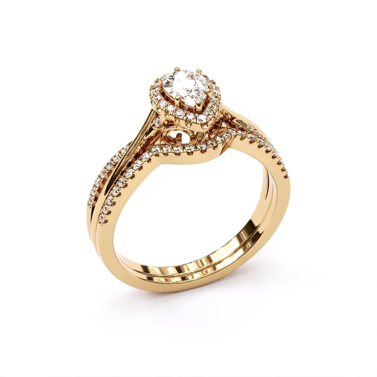 Pear shape Halo engagement Ring 3D print model_2