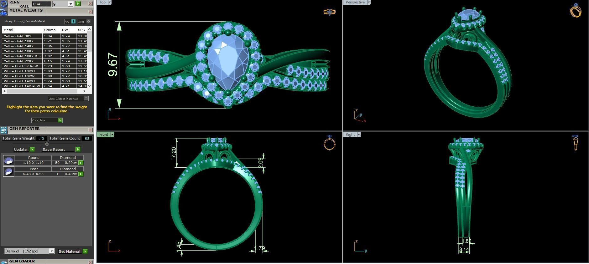 Pear shape Halo engagement Ring 3D print model_3