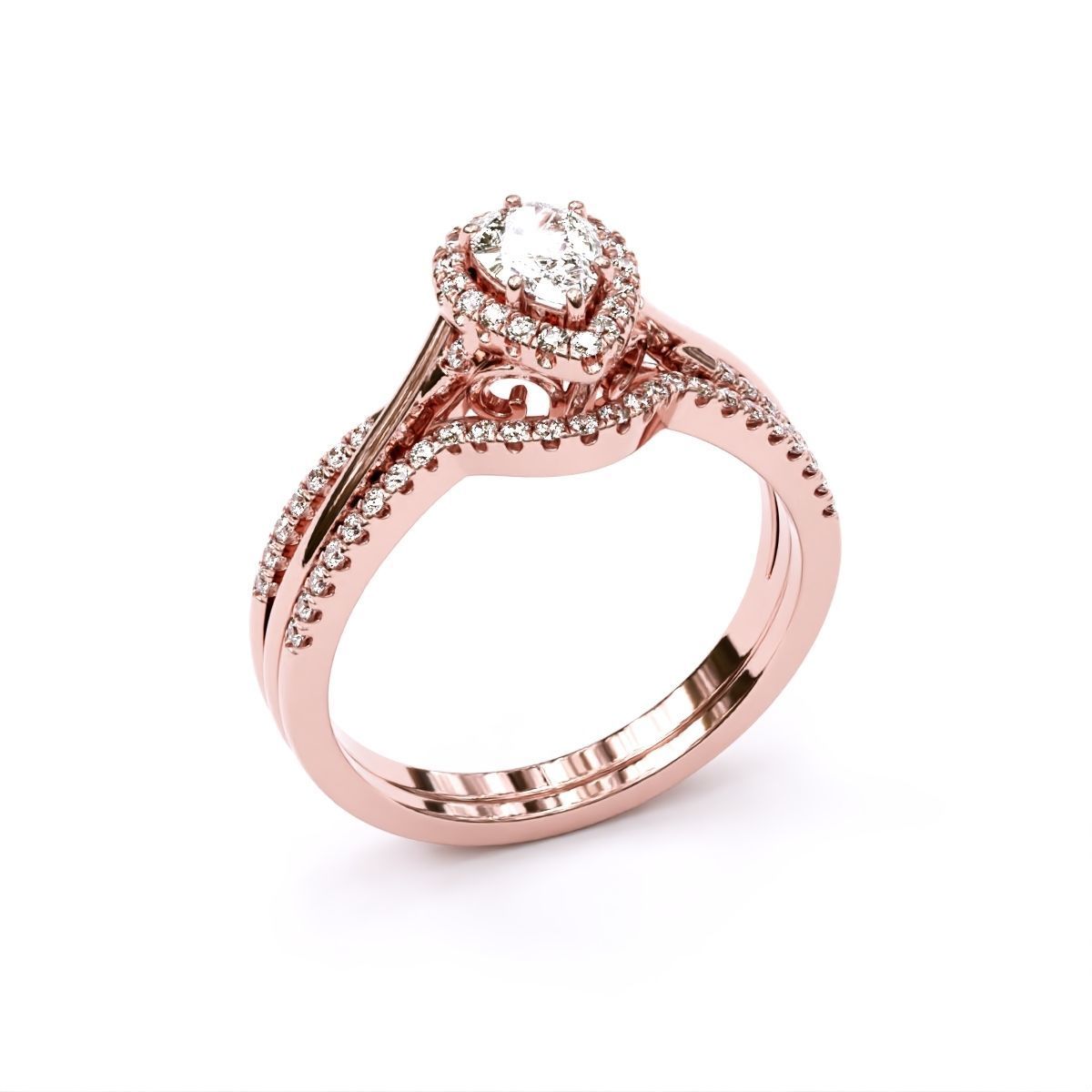 Pear shape Halo engagement Ring 3D print model_6