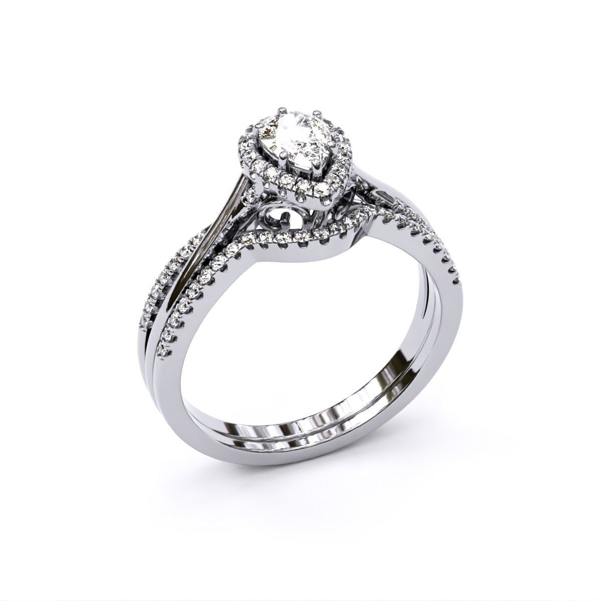 Pear shape Halo engagement Ring 3D print model_9