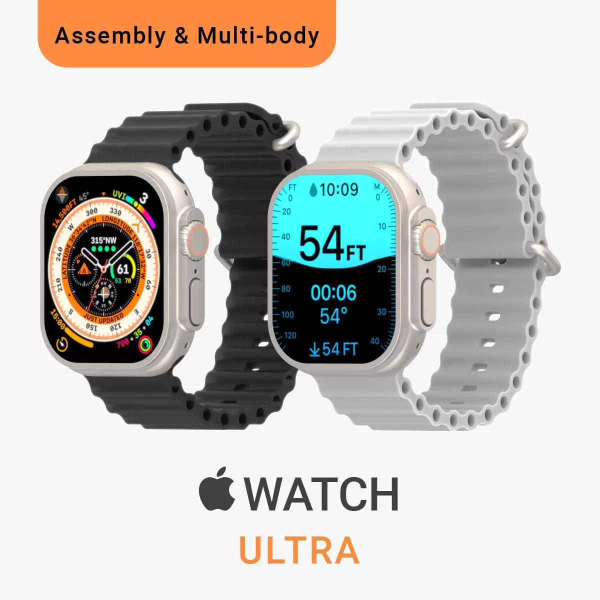 Apple Watch Ultra 49MM with Ocean Band model 3D model_0