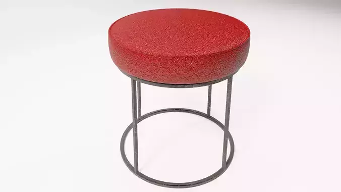 Round Red Leather Stool  in two materials 