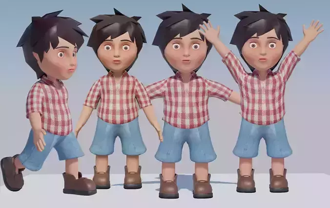 Kid cartoon Low-poly 3D model