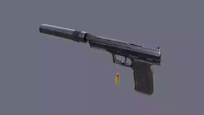 Pistol LR2 and Silencer Unmarked Bluing Low-poly 3D model