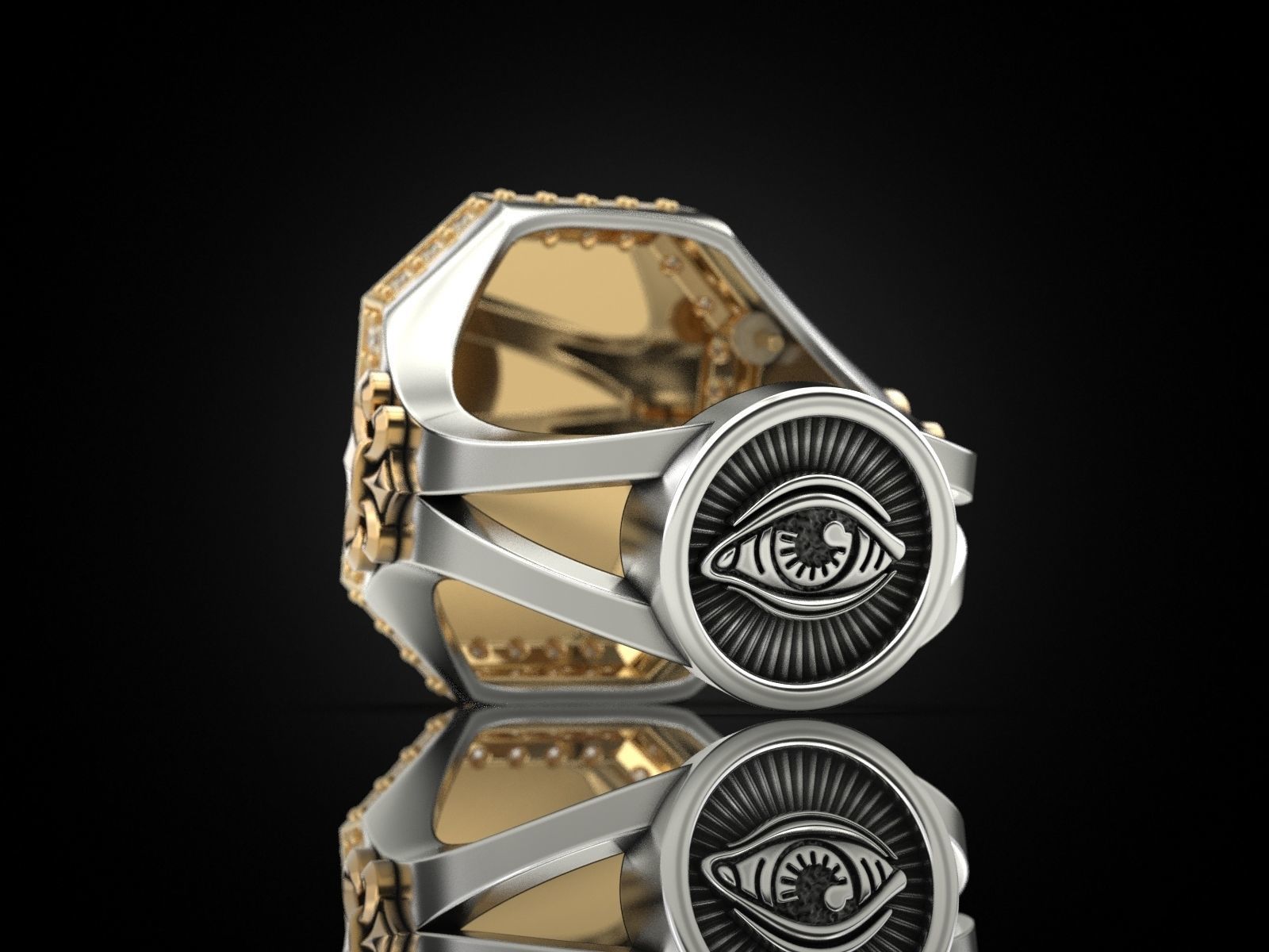 Rring with a lion and an all-seeing eye 3D print model_7