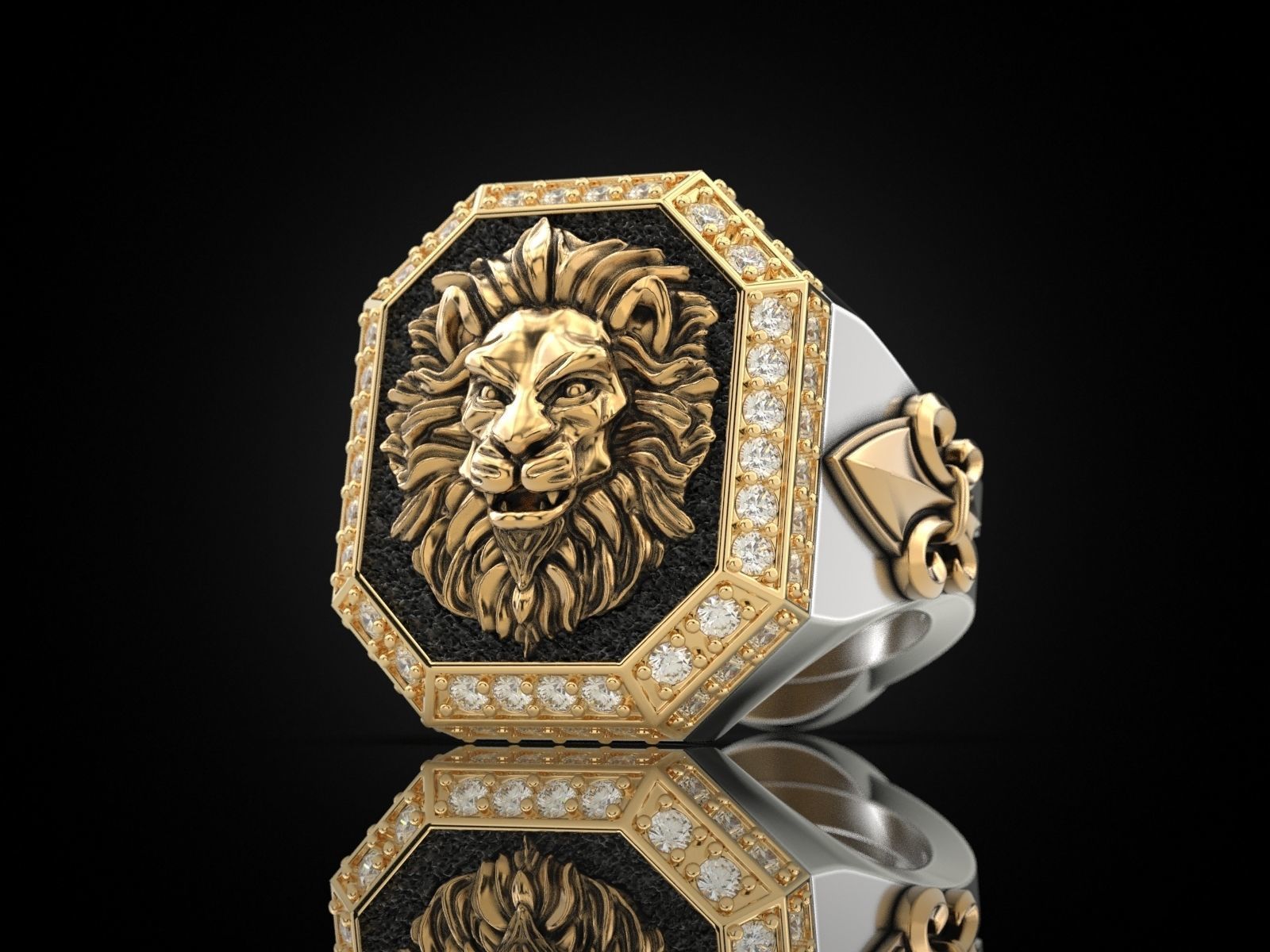 Rring with a lion and an all-seeing eye 3D print model_1