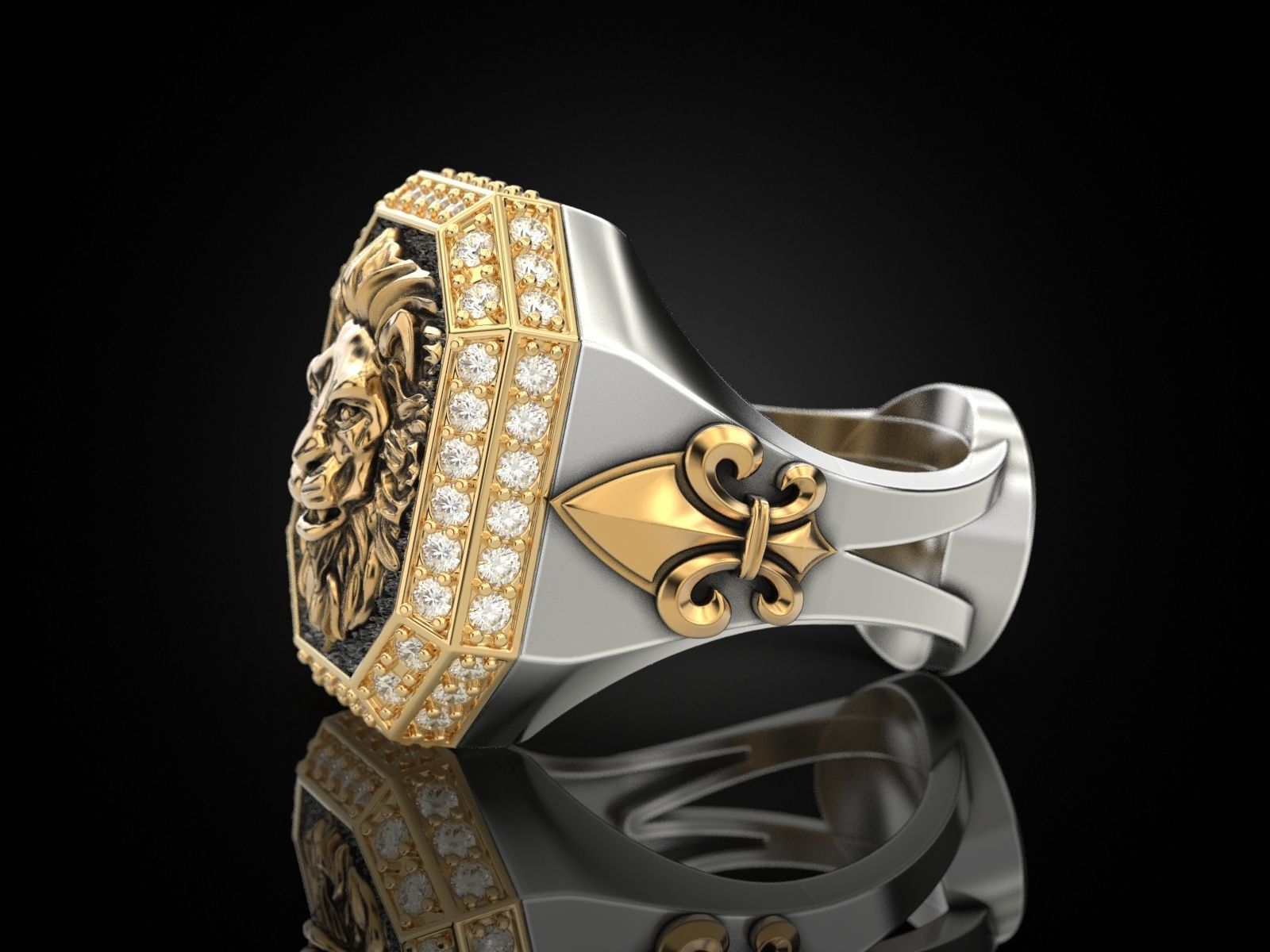 Rring with a lion and an all-seeing eye 3D print model_5