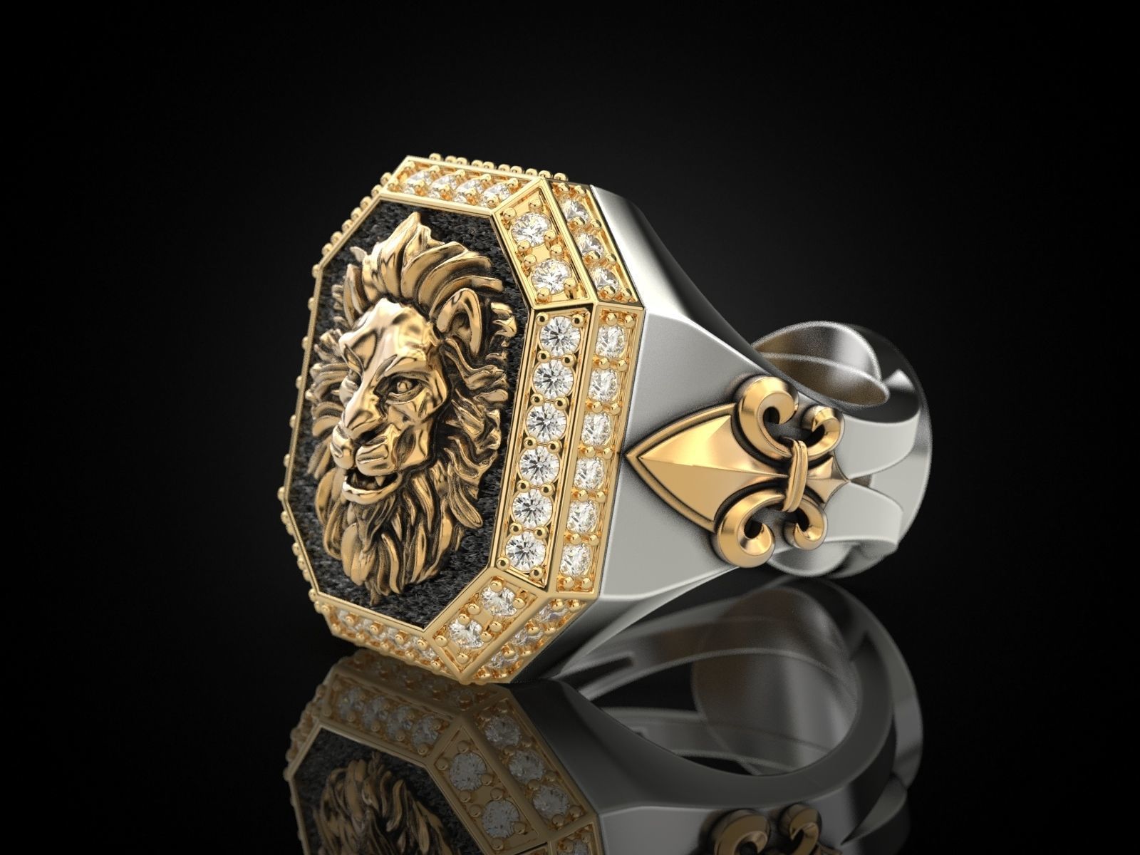 Rring with a lion and an all-seeing eye 3D print model_4