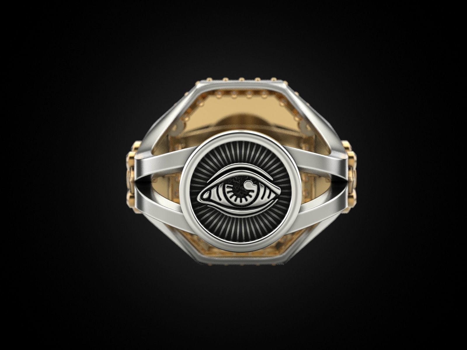 Rring with a lion and an all-seeing eye 3D print model_8