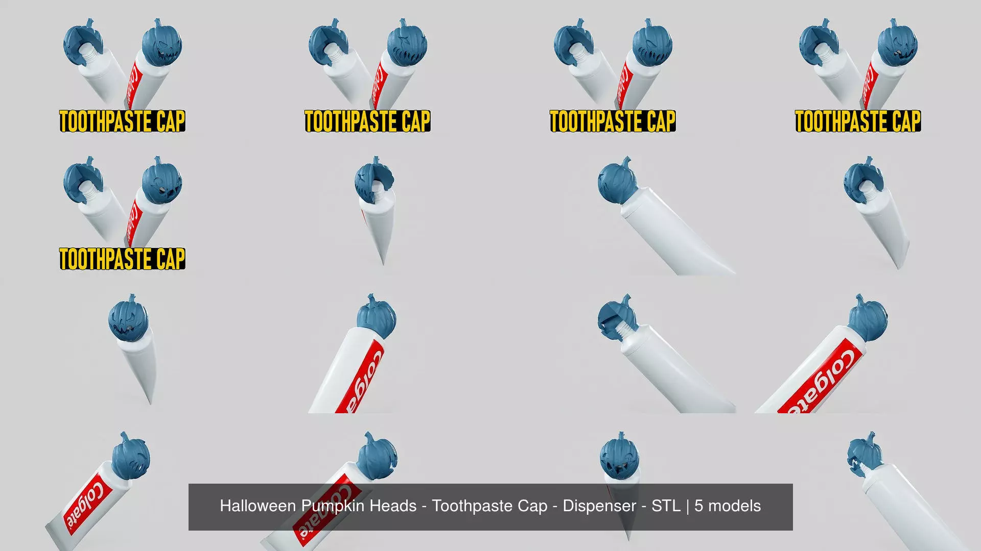 Halloween Pumpkin Heads - Toothpaste Cap - Dispenser - STL 3D Model Collection_6