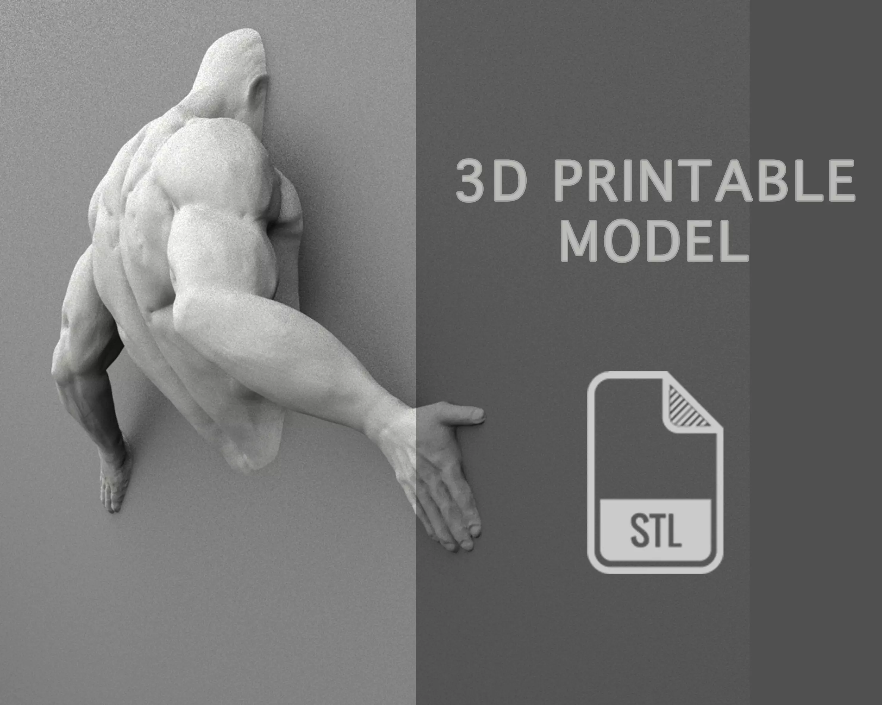 Wall Sculpture Man Pushing the Wall Printable 3D print model_0