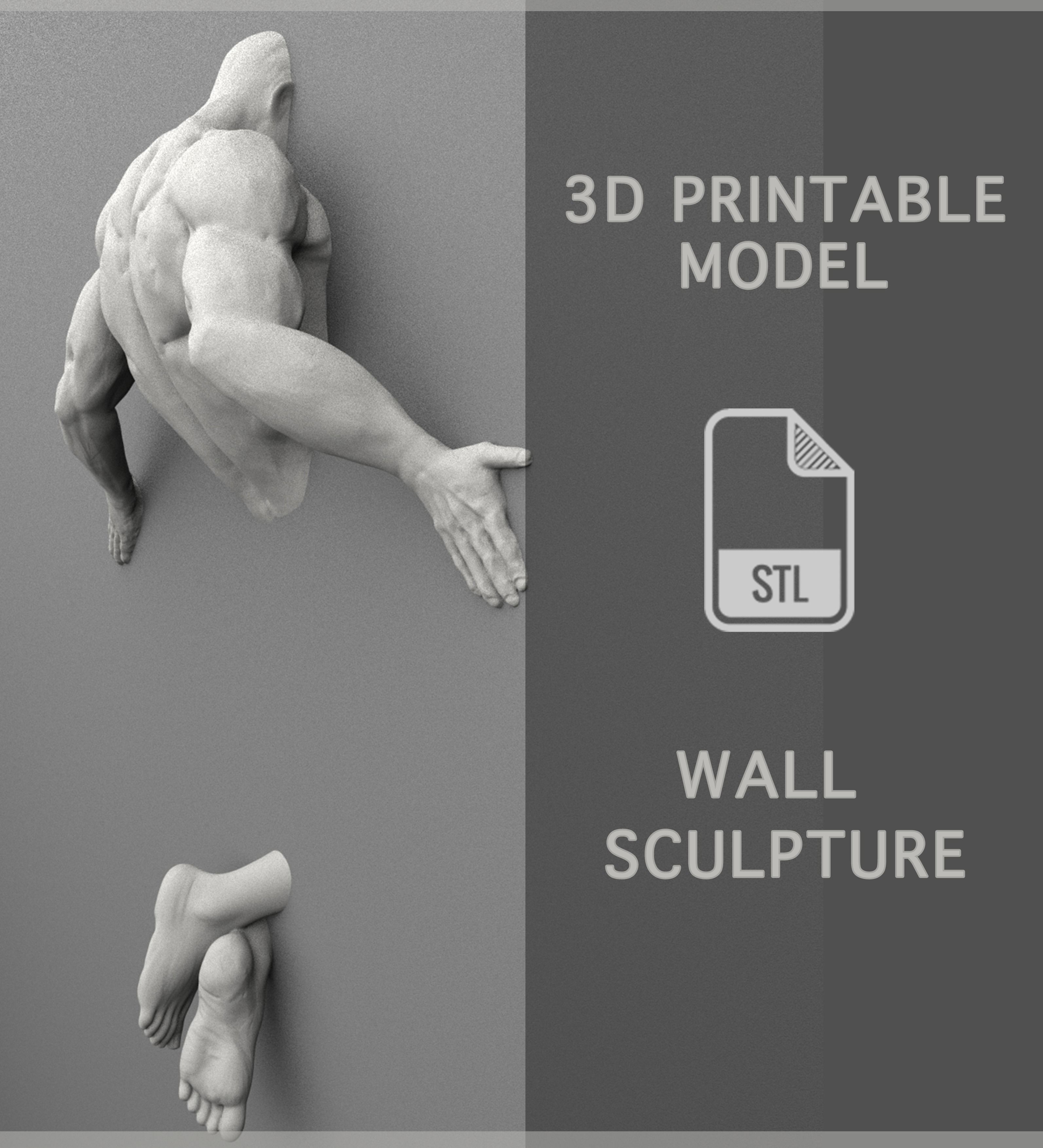 Wall Sculpture Man Pushing the Wall Printable 3D print model_4