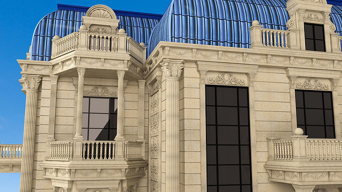 Classic Mansion Villa 01 Low-poly 3D model 6
