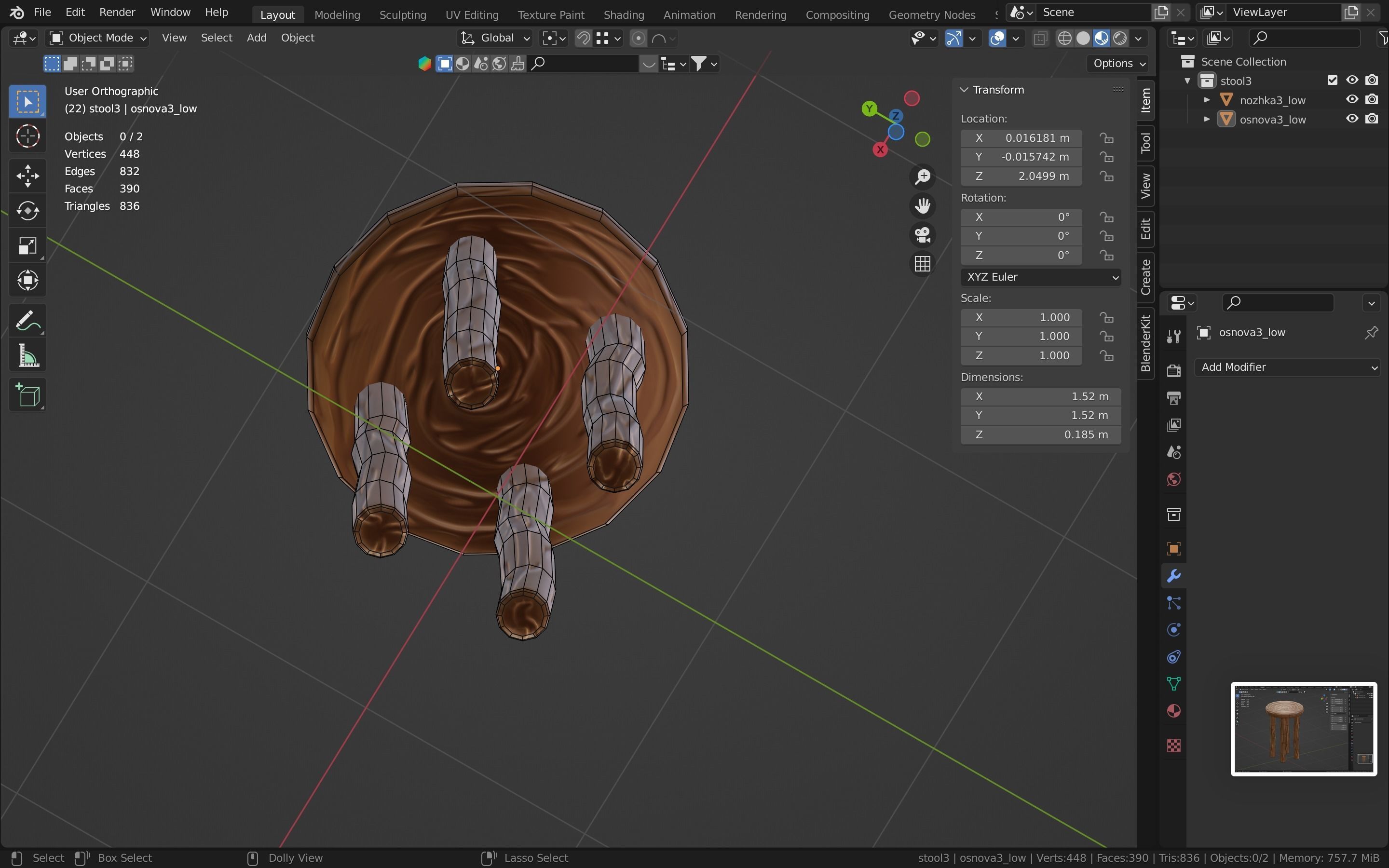 Bar-stool stylized fantasy Low-poly 3D model_19