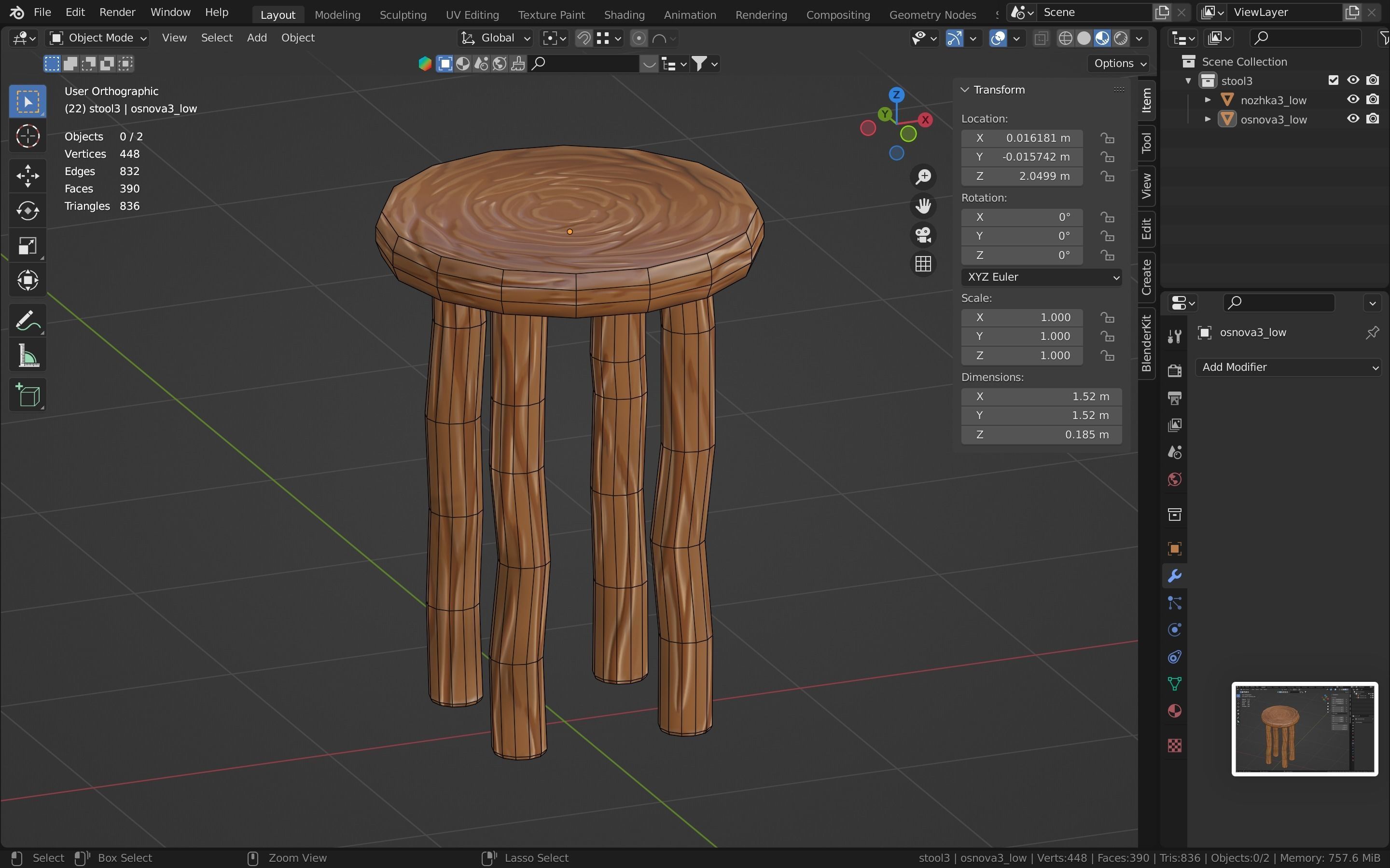 Bar-stool stylized fantasy Low-poly 3D model_17