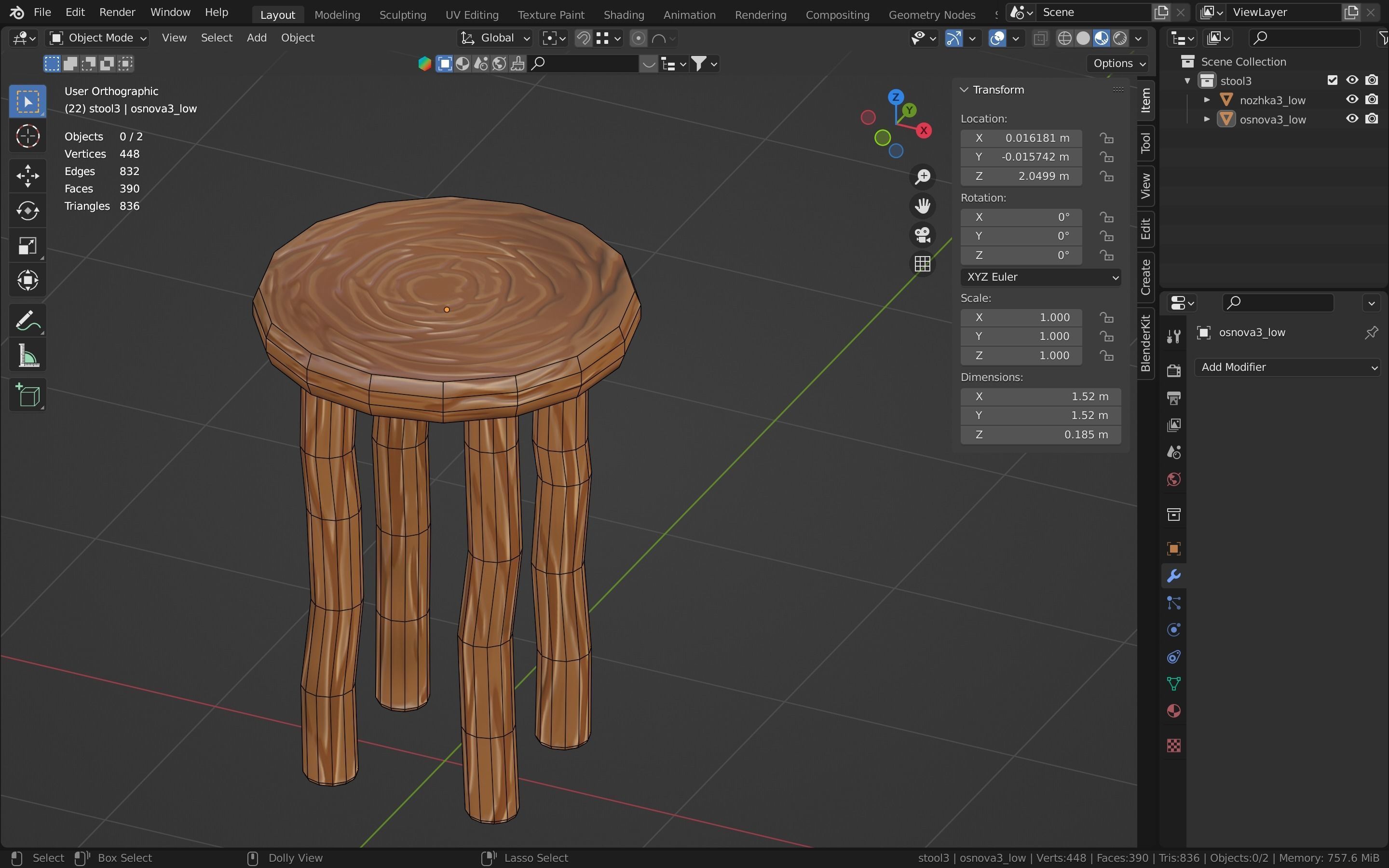 Bar-stool stylized fantasy Low-poly 3D model_16