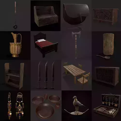 Medieval Prop Mix Sixteen 3D Model Collection