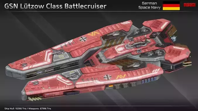 GSN Spaceship Luetzow Class Battlecruiser Low-poly 3D model