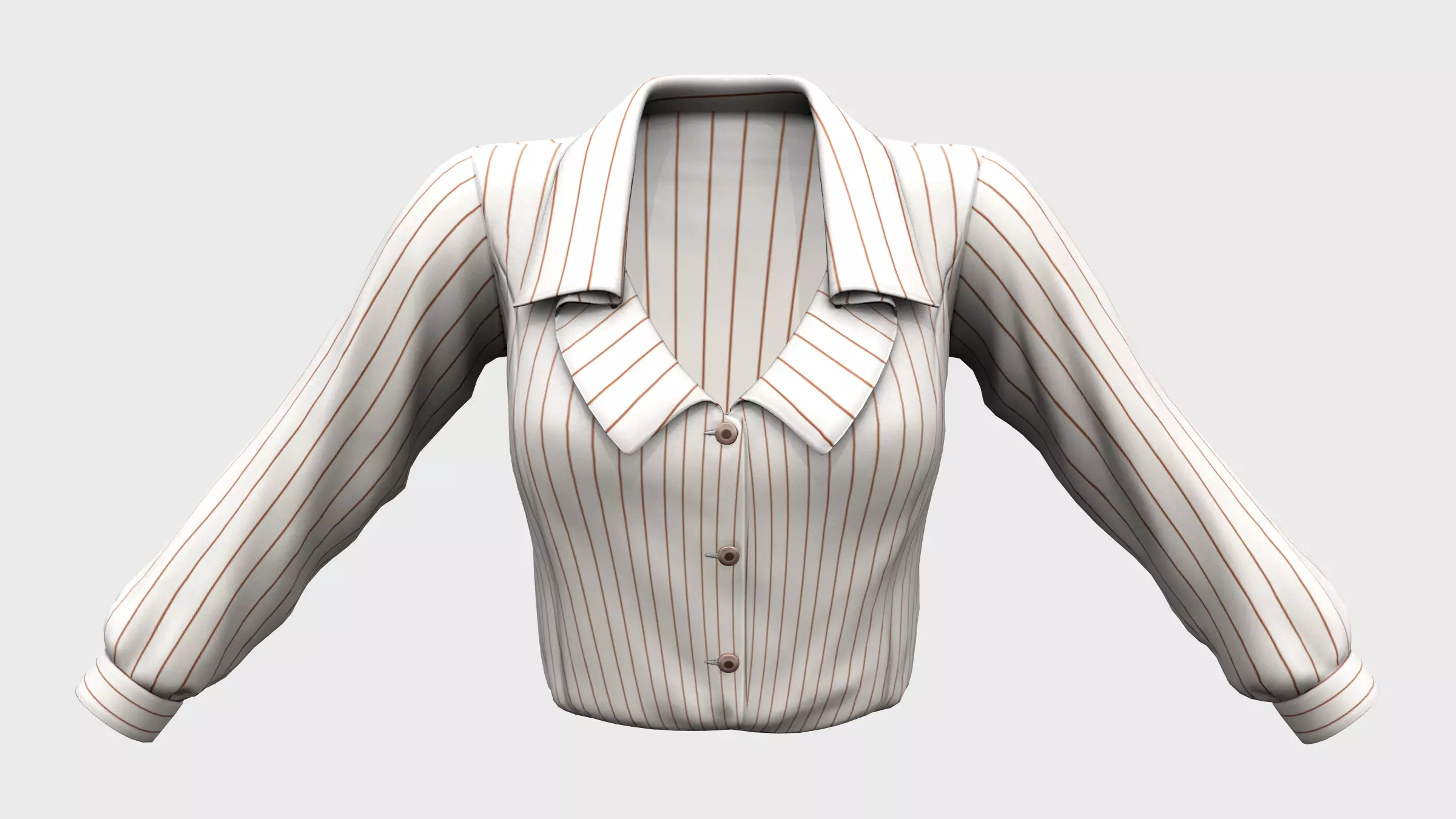 Flaring Collar Long Sleeve Tucked In Striped Formal Shirt Low-poly 3D model