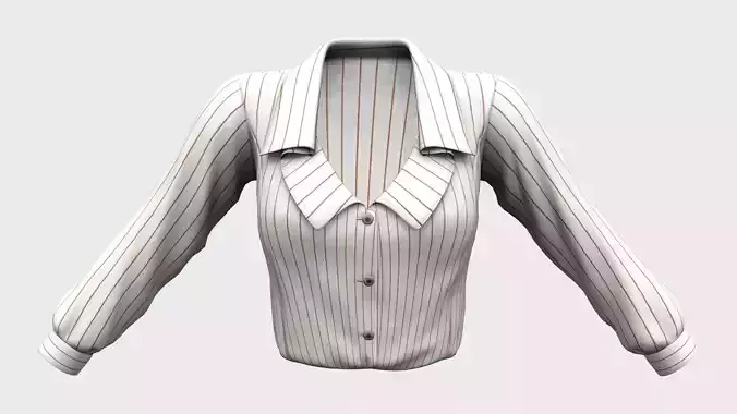 Flaring Collar Long Sleeve Tucked In Striped Formal Shirt