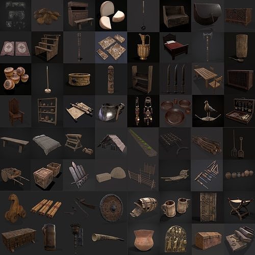 Medieval Prop Mix Nineteen 3D Model Pack 2