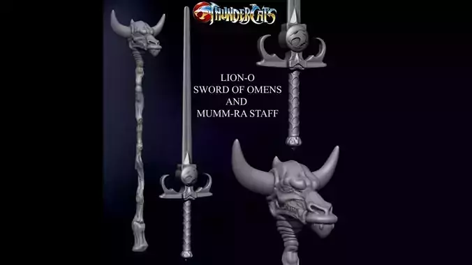 3D PRINTABLE THUNDERCATS SWORD OF OMENS AND MUMM RA STAFF