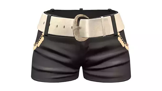 Black Shorts With Belt and Gold Coins Decorated Pockets