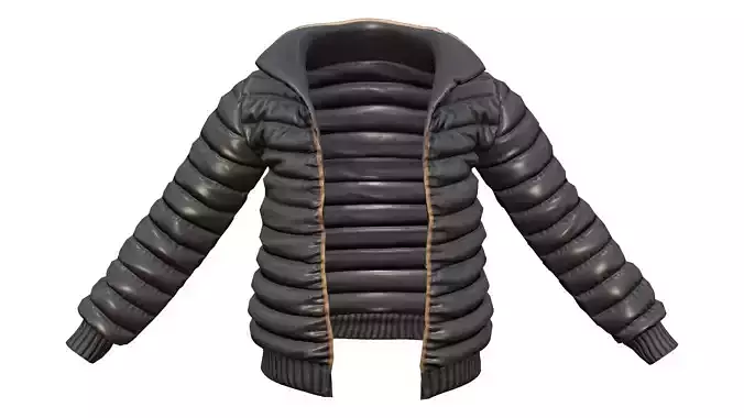 Open Front Shiny Black Padded Jacket