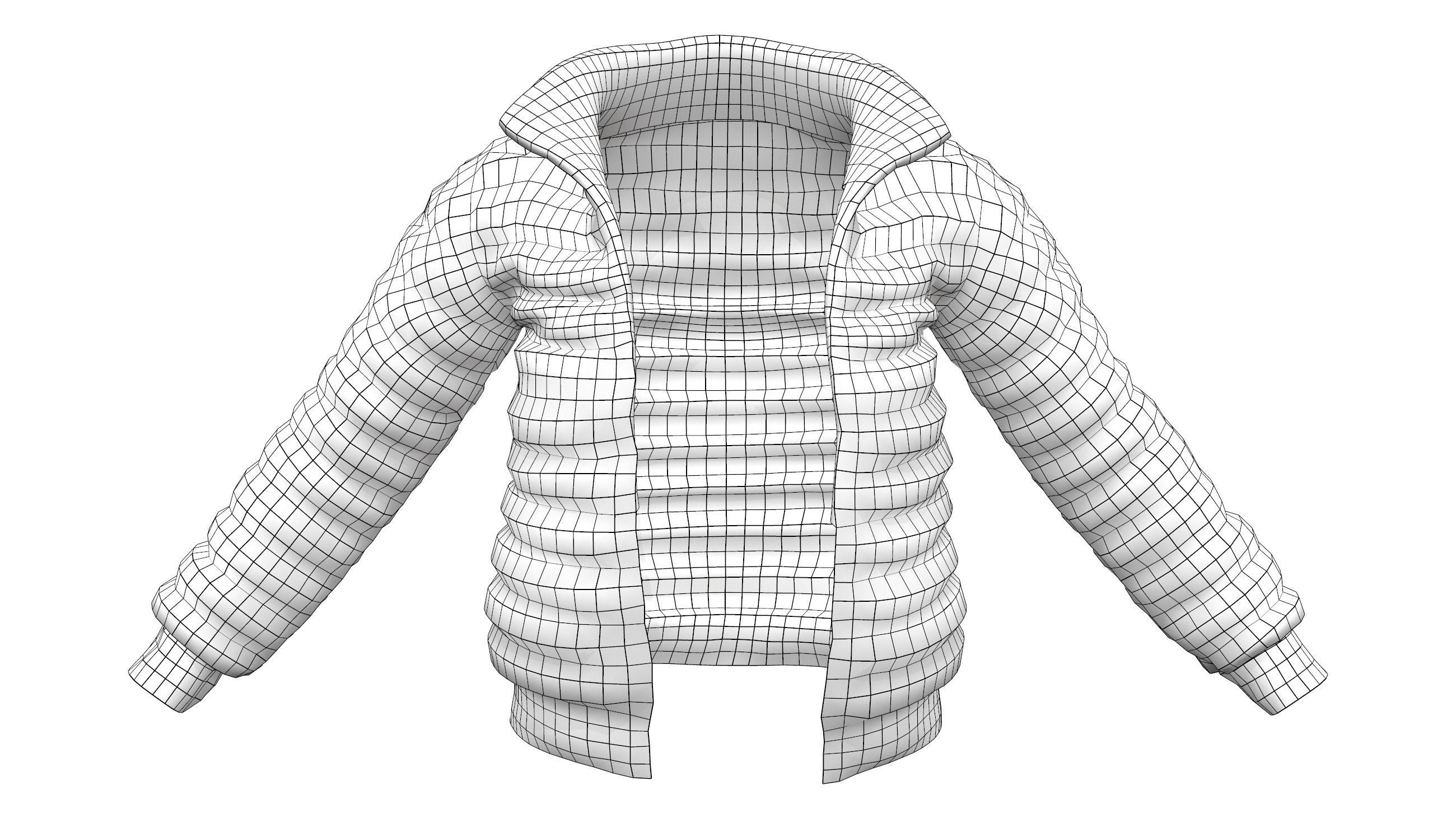 Open Front Shiny Black Padded Jacket Low-poly 3D model_6