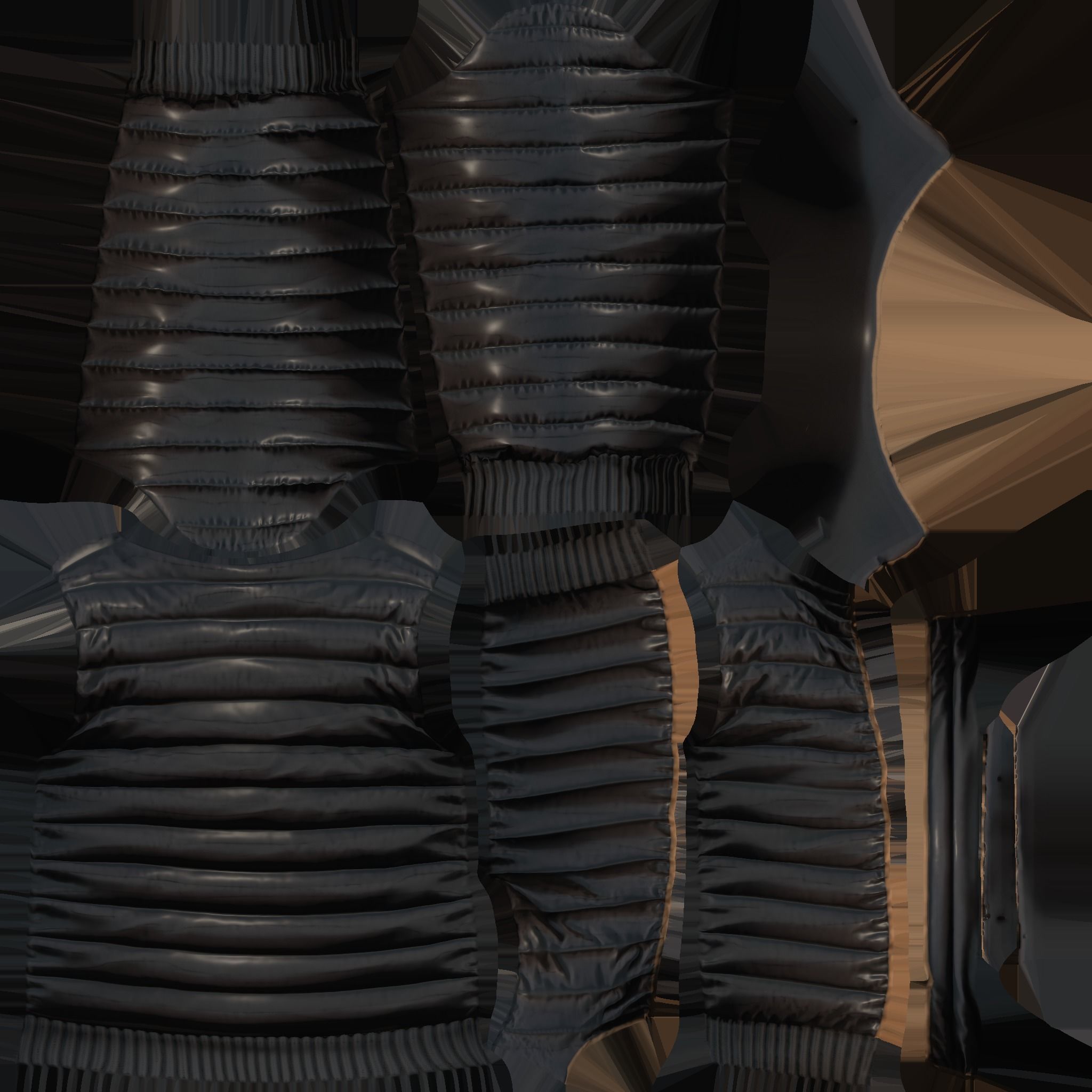 Open Front Shiny Black Padded Jacket Low-poly 3D model_9