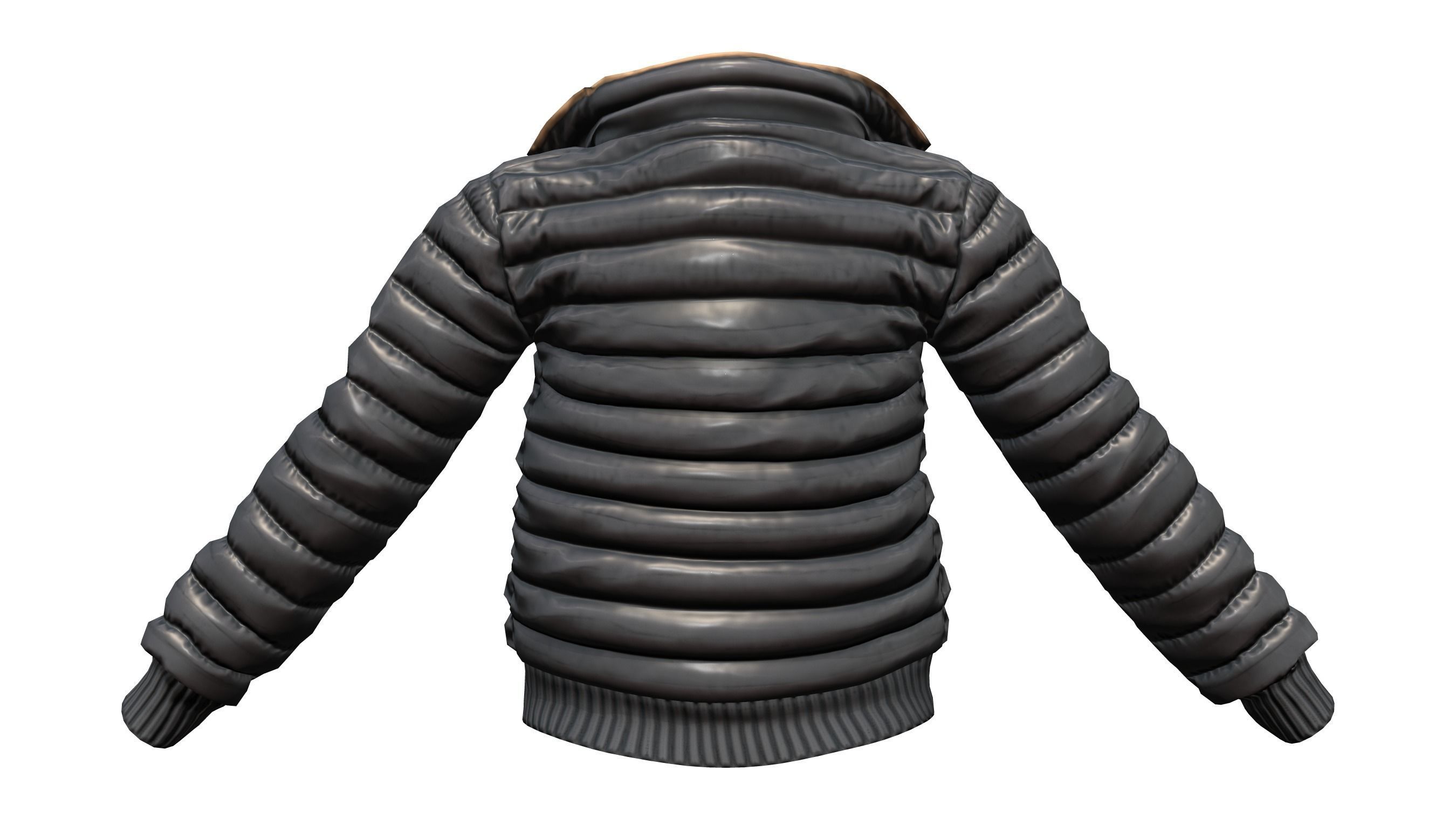 Open Front Shiny Black Padded Jacket Low-poly 3D model_4
