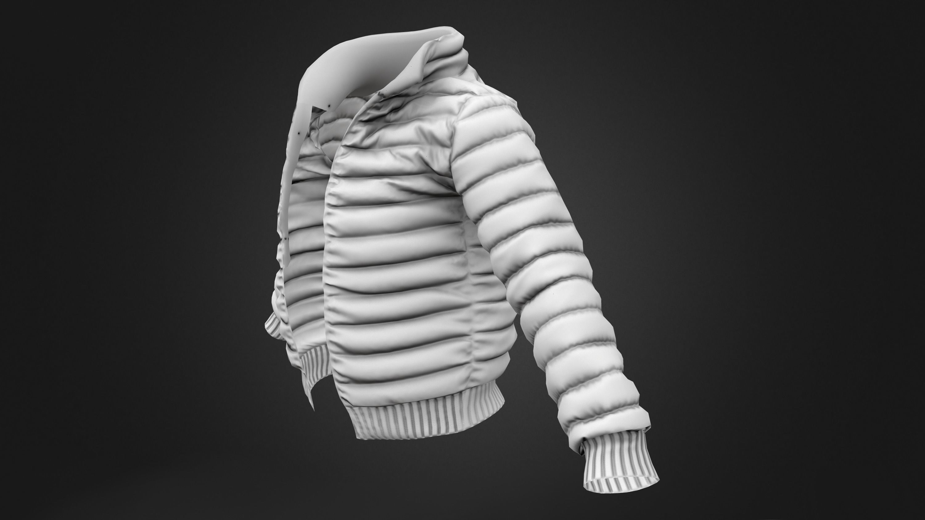 Open Front Shiny Black Padded Jacket Low-poly 3D model_8