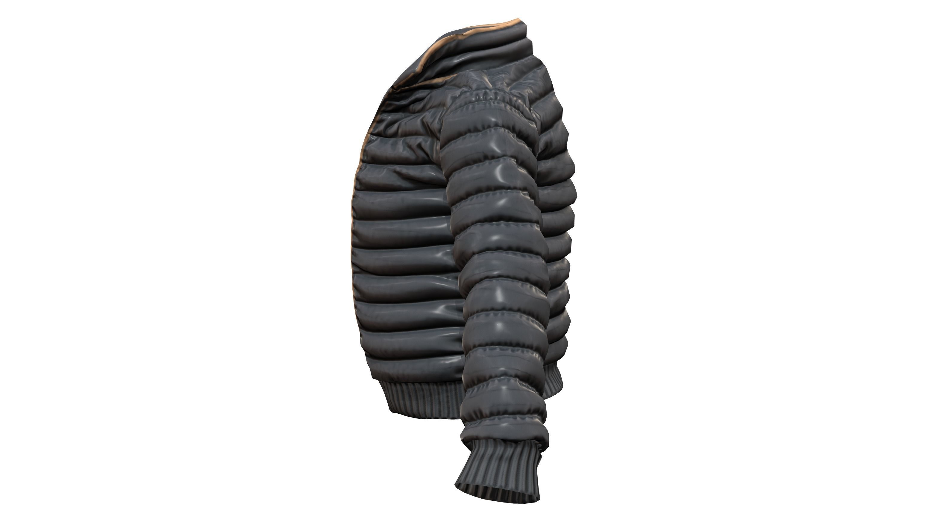 Open Front Shiny Black Padded Jacket Low-poly 3D model_3