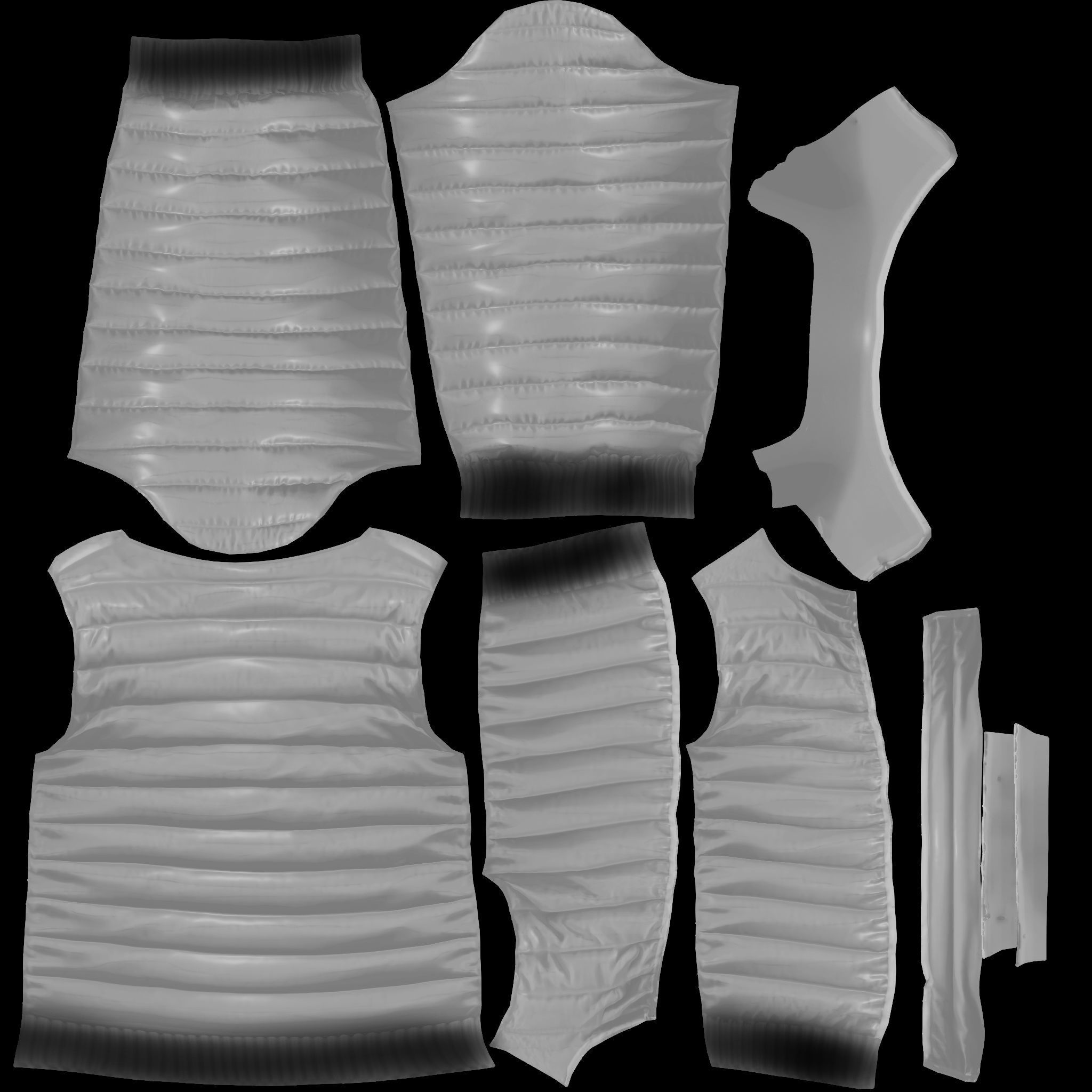 Open Front Shiny Black Padded Jacket Low-poly 3D model_11