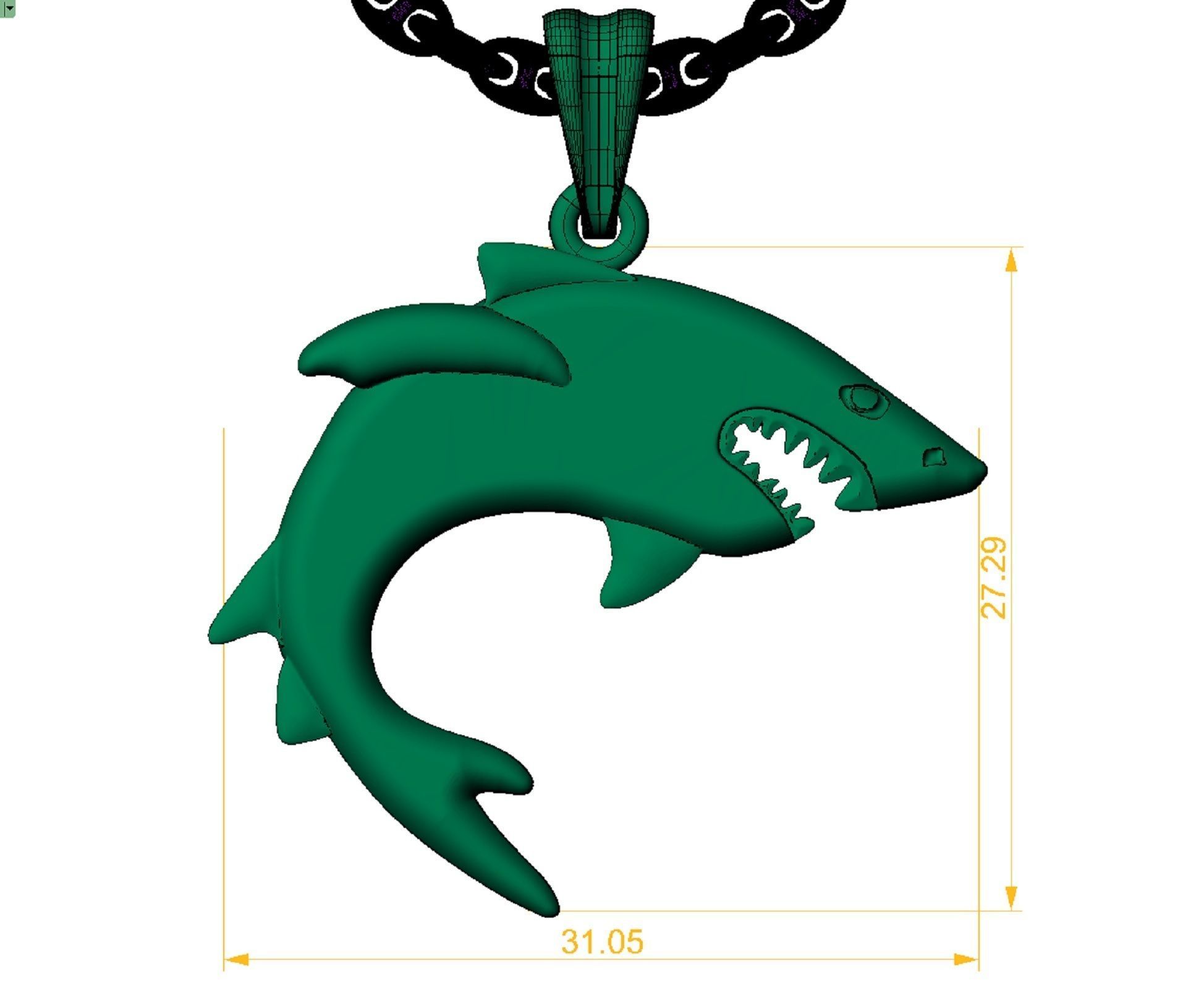 pendant Shark with chain 3D print model_3