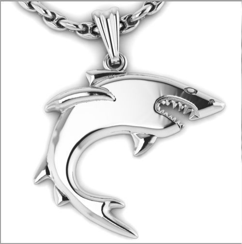 pendant Shark with chain 3D print model_4