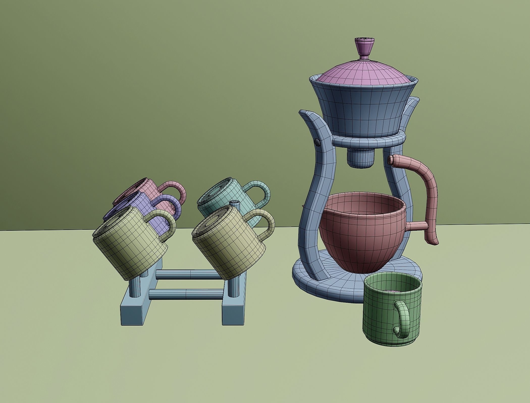 Tea set with magnetic mechanism 3D model_5