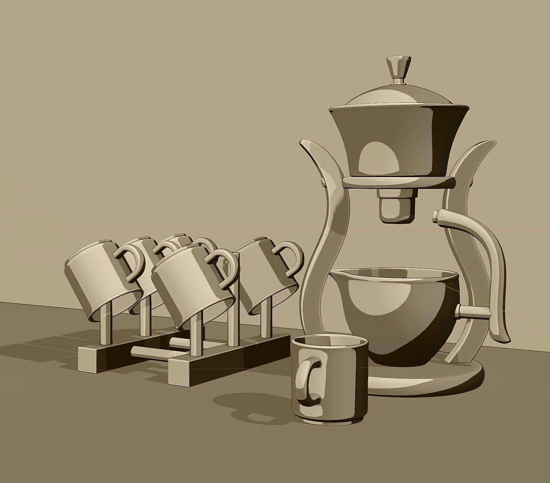 Tea set with magnetic mechanism 3D model_3